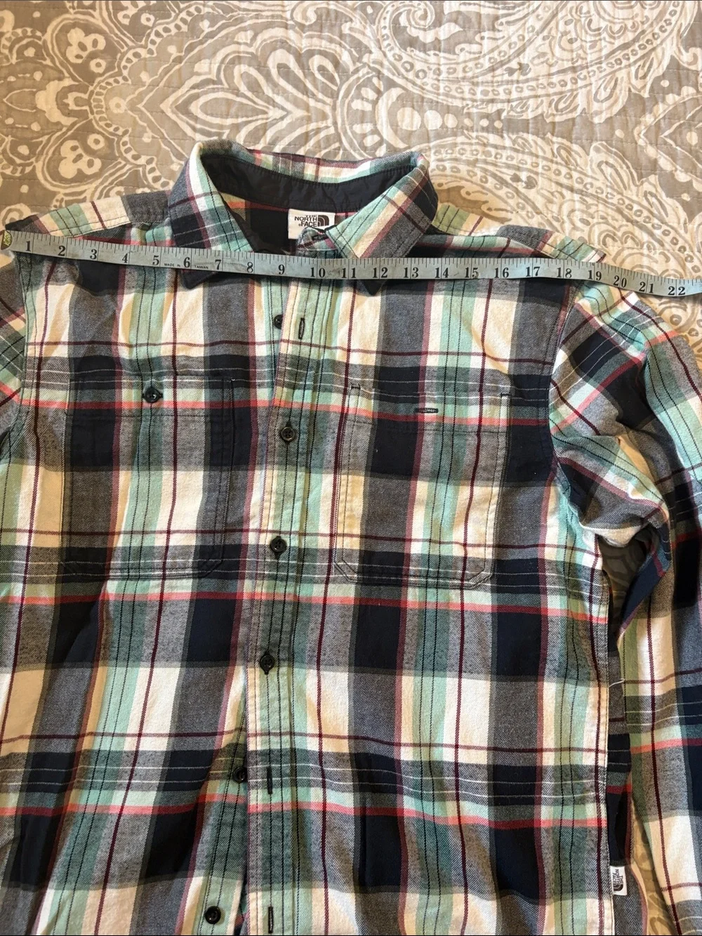 The North Face Men's Plaid Button-Down Shirt in Teal, Black, White